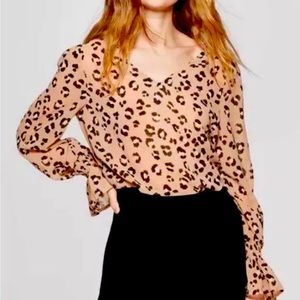 NWOT A New Day Animal Print V-Neck Blouse SZ XL